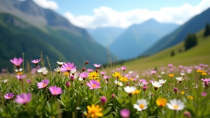Fototapeta premium alpine meadow with flowers and mountains