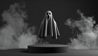 Spooky specter levitates above dark platform