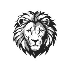 Obraz premium Lion's Majestic Stare: The regal lion's head, a symbol of strength and dominance, is rendered in striking monochrome tones. Its intense gaze and intricate mane capture the untamed spirit of the wild.
