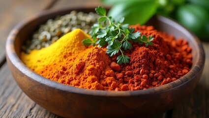 spices in a wooden bowl