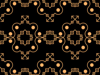 Geometric seamless pattern in line art style. Art deco geometric pattern of golden lines on a black background. Vintage linear style. Design for wallpapers, wrappers and banners. Vector illustration