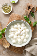 Mozzarella cheese balls, top view