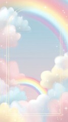 A dreamy background featuring soft pastel clouds and vibrant rainbows, ideal for various creative projects.