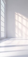 Obraz premium Bright Minimalist Interior Design Featuring Large Windows and Contrasting Sunlight and Shadows