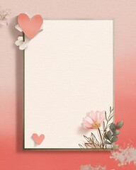 A stylish blank card with decorative hearts and flowers on a soft gradient background, perfect for invitations or greetings.