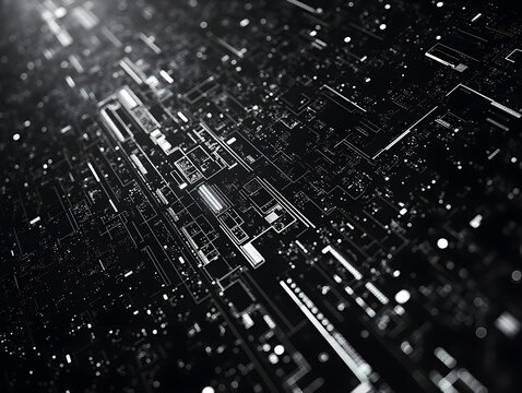Abstract Tech Background Black White Futuristic.