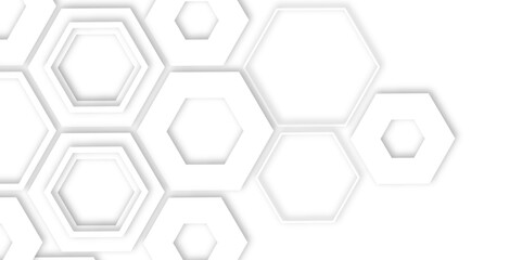 Abstract geometric technology 3d white light structure technology out line hexagon polygonal honeycomb luxury pattern vector background.