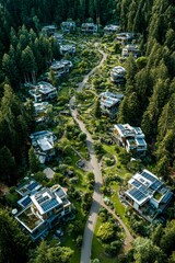 Exploring a sustainable smart ecovillage powered by renewable solar energy a topdown view of innovative technology in a green environment