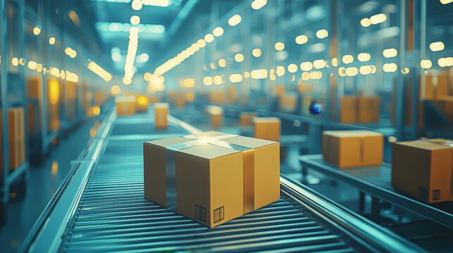 Business management or organization with smart system..package box or contener in storage warehouse.robot automation technology.market demand and supply