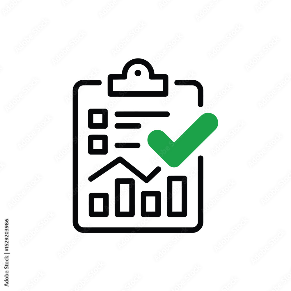 Poster checklist clipboard icon with graph and check mark successful task completion business report