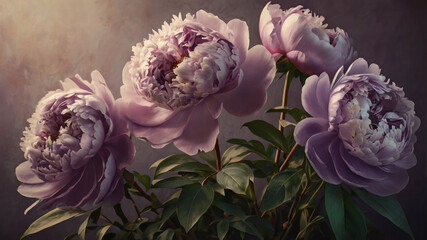 Peonies are summer fragrant flowers. Beautiful floral background with beautiful bokeh effect. Delicate lilac peony buds on a light watercolor background.