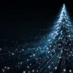 Digital Christmas Tree Made of Glowing Blue and White Fiber Optic Strands for Tech-Inspired Holiday Card