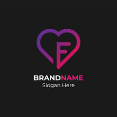 Letter F heart logo icon design inspiration. F initial love logo template element. 