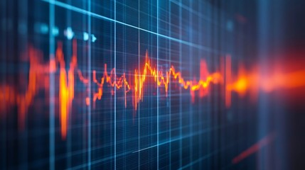 Bright orange seismic waves represent earthquake activity, creating dramatic visuals on a dark monitoring screen, potentially indicating geological instability and the need for analysis