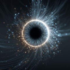 Abstract Blue AI Humanoid Eye with Fiber Optics on Dark Background - Minimal 3D Illustration for Tech and Futuristic Concepts