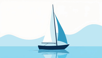 Fototapeta premium Minimalist sailboat gliding on calm water, serenity and tranquility
