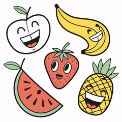 Smiling fruit collection on white background