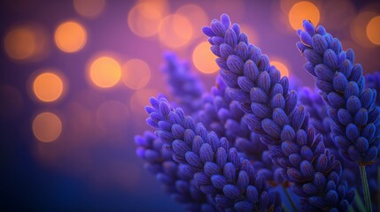 Serene Lavender Bloom: A close-up shot of vibrant purple lavender blossoms, their delicate textures highlighted against a dreamy background.