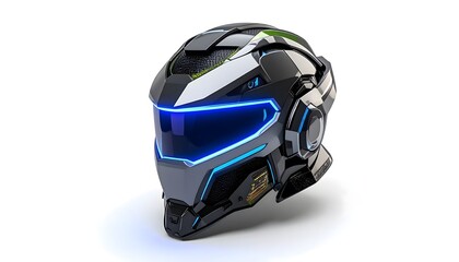 Futuristic red helmet with glowing visor high resolution photo