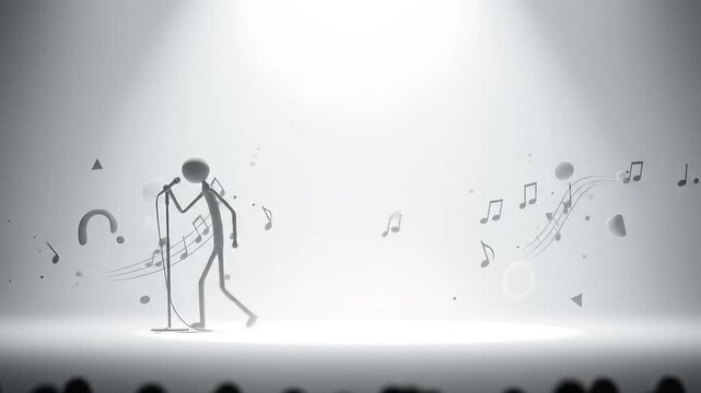 Stick figure singing music note background