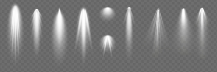 Light effect set. Glow isolated white transparent light effect set, lens flare, explosion, glitter, dust, line, sun flash, spark and stars, spotlight, curve twirl.