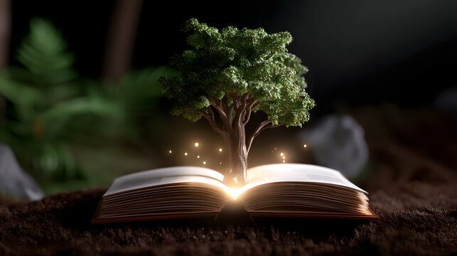 Tree of knowledge sprouting from an open book