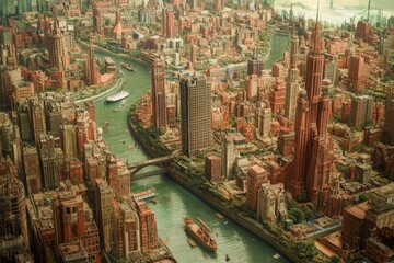 Naklejka premium Dystopian tour a world where the Internet never existed filled with analog megacities