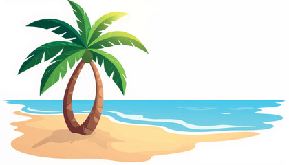 Stylized coconut tree on tropical beach, summer relaxation