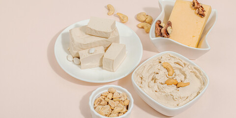 Set of assorted homemade vegan nuts cheese. Healthy lactose free food. Plant based diet