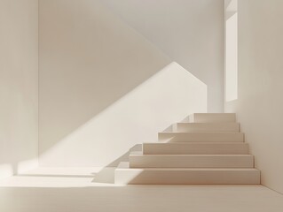 Modern Minimalist Wooden Staircase In A Light Beige Room