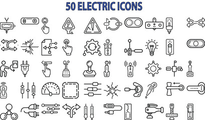 50 line icons bundle switches power buttons controllers isolated on white background
