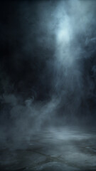 Dark Smoky Room with Cracked Stone Floor and Dramatic Spotlight