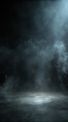 Dark Smoky Room with Cracked Stone Floor and Dramatic Spotlight