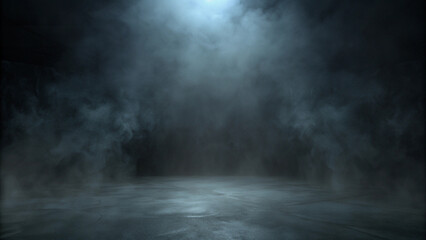 Dark Smoky Room with Cracked Stone Floor and Dramatic Spotlight