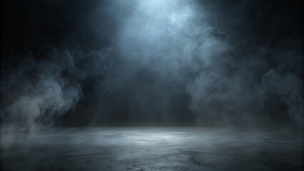 Dark Smoky Room with Cracked Stone Floor and Dramatic Spotlight