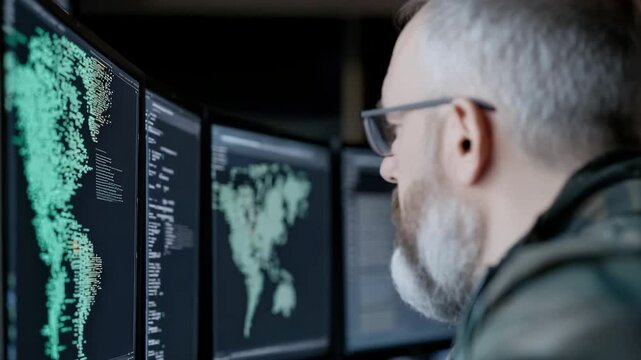 Hacker typing code: computer screen, system breach, data theft, network exploit, keyboard motion, digital intrusion, software crack, encrypted file, security risk, virtual space, cyber danger