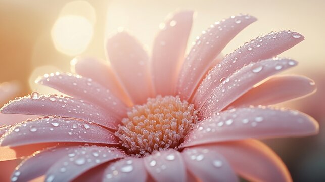 Close-up of a delicate pink flower with dew drops - Powered by Adobe