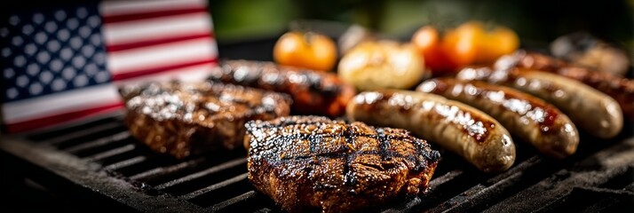 Summer Barbecue Bash Grilling Juicy Steaks, Flavorful Sausages, and Sizzling Vegetables Outdoors