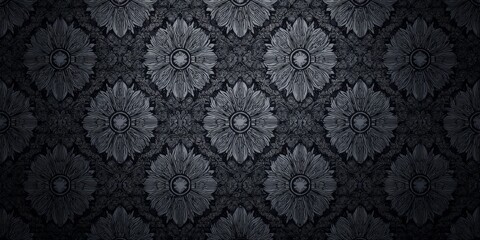 Elegant Charcoal Gray Floral Tapestry Fabric with Intricate Patterns and Seamless Tiled Decor