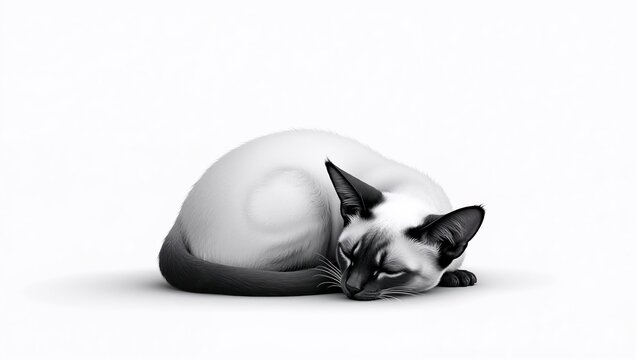 Siamese cat curled up for International Cat Day illustration - Powered by Adobe