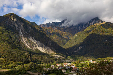 view of autumnal forest in Trentino Alto Adige with warm colors	
