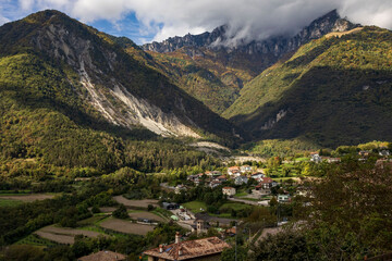 view of autumnal forest in Trentino Alto Adige with warm colors	
