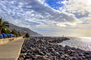 View of embankment in cloudy day in Funchal, Madeira, Portugal 