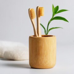 ecofriendly toothbrush holder made from bamboo symbolizing sustainable bathroom products isolated clean background