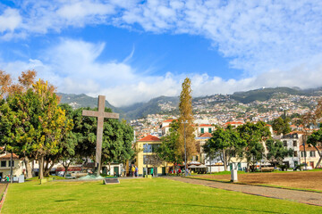 City panorama with Monte Mountain in Funchal, Madeira, Portugal	
