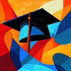 education objects academic cap illustration elegant design vibrant color scheme digital art