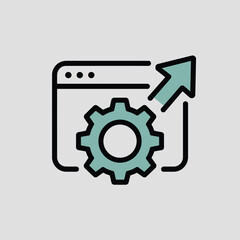 Website optimization gear upward arrow icon graphic design