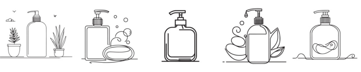continuous line style soap bottle vector