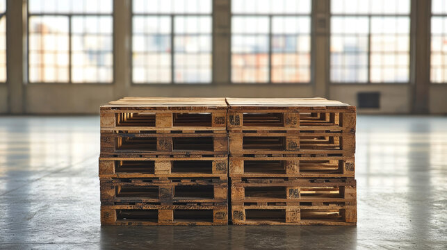 Freight euro pallet stacked in empty warehouse