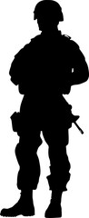 Black Silhouette Vector of Army Soldier Pose